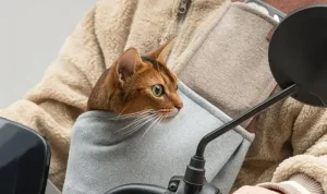 giữ mèo an toàn khi đi xe máy bằng túi vận chuyển