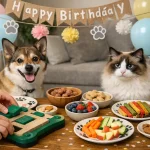 Tổ chức sinh nhật cho thú cưng tại nhà với chó mèo, không gian ấm cúng, bánh và đồ ăn an toàn giúp thú cưng có một ngày đáng nhớ.